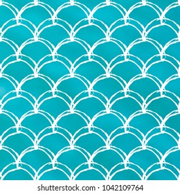 Fish scale on trendy gradient background. Square backdrop with fish scale ornament. Bright color transitions. Mermaid tail banner and invitation. Underwater and sea pattern. Turquoise, blue colors.