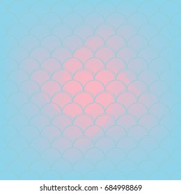 Fish scale on trendy gradient background. Square backdrop with fish scale ornament. Bright color transitions. Mermaid tail banner and invitation. Underwater and sea pattern. Blue, rose, pink colors.