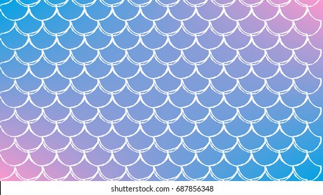 Fish scale on trendy gradient background. Horizontal backdrop with fish scale ornament. Bright color transitions. Mermaid tail banner and invitation. Underwater sea pattern. Blue, rose, pink colors.
