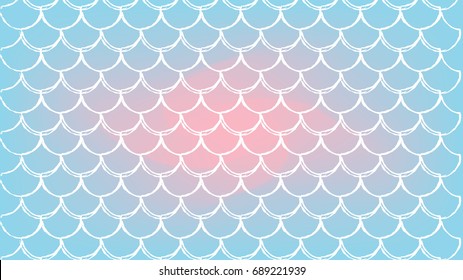 Fish scale on trendy gradient background. Horizontal backdrop with fish scale ornament. Bright color transitions. Mermaid tail banner and invitation. Underwater sea pattern. Blue, rose, pink colors.
