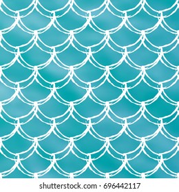 Fish scale on trendy gradient background. Square backdrop with fish scale ornament. Bright color transitions. Mermaid tail banner and invitation. Underwater and sea pattern. Turquoise, blue colors.
