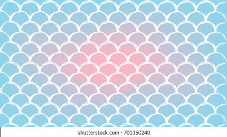 Fish scale on trendy gradient background. Horizontal backdrop with fish scale ornament. Bright color transitions. Mermaid tail banner and invitation. Underwater sea pattern. Blue, rose, pink colors.