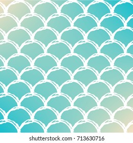 Fish scale on trendy gradient background. Square backdrop with fish scale ornament. Bright color transitions. Mermaid tail banner and invitation. Underwater and sea pattern. Turquoise, blue colors.