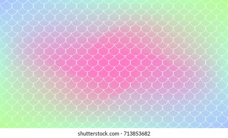 Fish scale on trendy gradient background. Horizontal backdrop with fish scale ornament. Bright color transitions. Mermaid tail banner and invitation. Underwater sea pattern. Rainbow colors.