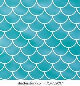 Fish scale on trendy gradient background. Square backdrop with fish scale ornament. Bright color transitions. Mermaid tail banner and invitation. Underwater and sea pattern. Turquoise, blue colors.