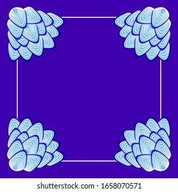 Fish scale ornament pattern for gift or invitation card, scrapbook element, hoody print, phone case, bath tile, pillowcase. Violet copy space frame with overlay clam shells. Stock vector illustraton
