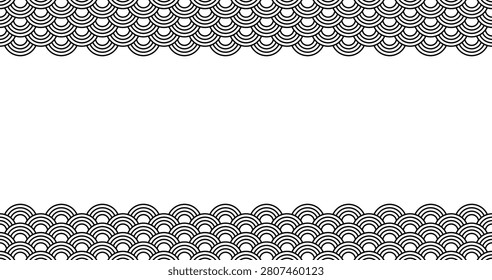 Fish scale pattern border with elegant mermaid texture. Traditional seigaiha wave design featuring decorative semicircle motifs in seamless oriental style.