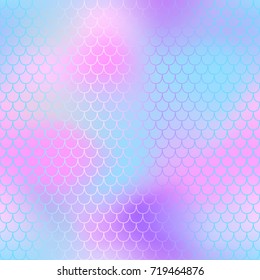 Fish scale pattern with pink color mesh background. Mermaid vector seamless pattern. Aquatic surface design. Smooth color mesh tile. Marine animal skin ornament. Aquatic pattern. Magic mermaid tail