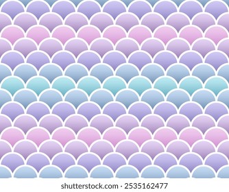 Fish scale pattern print. Marine texture backdrop with gradient. Mermaid seamless background. Reptile skin texture. Cute Vector illustration. Retro sea wrapping paper.