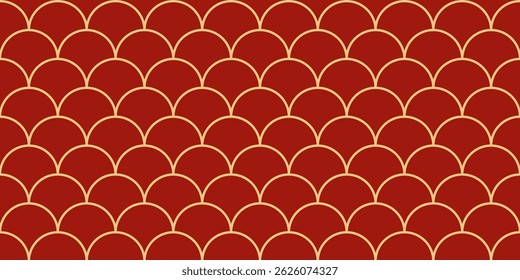 Fish scale pattern. Traditional Chinese background with golden lines.