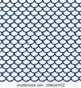Fish scale seamless pattern. Reptile, dragon skin texture. Tillable background for your fabric, textile design, wrapping paper, swimwear or wallpaper. Blue mermaid tail with fish scale underwater.