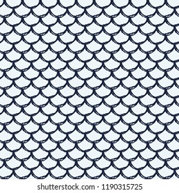 Fish scale seamless pattern. Reptile, dragon skin texture. Tillable background for your fabric, textile design, wrapping paper, swimwear or wallpaper. Blue mermaid tail with fish scale underwater.