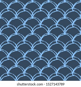 Fish scale seamless pattern. Reptile, dragon skin texture. Tillable background for your fabric, textile design, wrapping paper, swimwear or wallpaper. Blue mermaid tail with fish scale underwater.