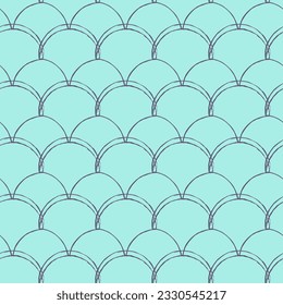 Fish scale seamless pattern. Reptile, dragon skin texture. Tillable background for your fabric, textile design, wrapping paper, swimwear or wallpaper. Blue mermaid tail with fish scale underwater.
