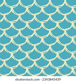 Fish scale seamless pattern. Reptile, dragon skin texture. Tillable background for your fabric, textile design, wrapping paper, swimwear or wallpaper. Blue mermaid tail with fish scale underwater.