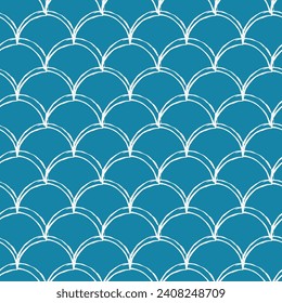 Fish scale seamless pattern. Reptile, dragon skin texture. Tillable background for your fabric, textile design, wrapping paper, swimwear or wallpaper. Blue mermaid tail with fish scale underwater.