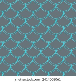 Fish scale seamless pattern. Reptile, dragon skin texture. Tillable background for your fabric, textile design, wrapping paper, swimwear or wallpaper. Blue mermaid tail with fish scale underwater.