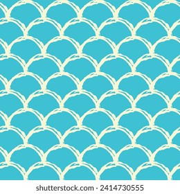 Fish scale seamless pattern. Reptile, dragon skin texture. Tillable background for your fabric, textile design, wrapping paper, swimwear or wallpaper. Blue mermaid tail with fish scale underwater.