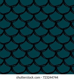Fish scale seamless pattern. Reptile, dragon skin texture. Tillable background for your fabric, textile design, wrapping paper, swimwear or wallpaper. Blue mermaid tail with fish scale underwater.