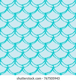 Fish scale seamless pattern. Reptile, dragon skin texture. Tillable background for your fabric, textile design, wrapping paper, swimwear or wallpaper. Blue mermaid tail with fish scale underwater.