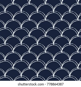 Fish scale seamless pattern. Reptile, dragon skin texture. Tillable background for your fabric, textile design, wrapping paper, swimwear or wallpaper. Blue mermaid tail with fish scale underwater.
