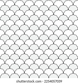 Fish scale seamless pattern. Traditional chinese sea wave ornament. Asian cloud ethnic motif. Oriental, japanese background. Vector template for greeting card, banner, poster and calendar.