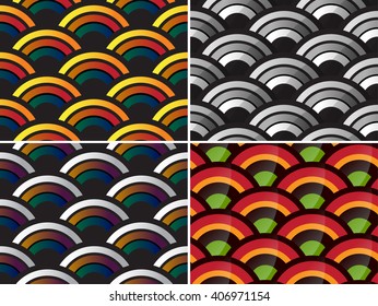 Fish Scales, 4 seamless patterns in oriental style.
Fish scales asian seamless vector pattern.