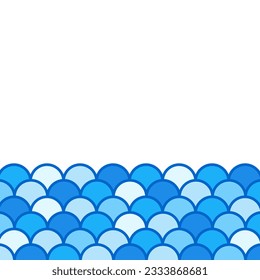 Fish scales border, abstract waves frame, vector design template.