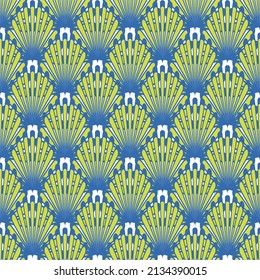Fish scales seamless pattern horizontal background .Vector illustration yellow white blue. Using in fashion industry, rug, carpet, wallpaper, clothing, wrapping, fabric, cover, textile, tapestry