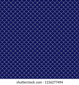 Fish Scales Seamless Pattern - Navy blue and white fish scales or scallops design
