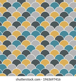 Fish scales seamless vector pattern. Blue and yellow colors geometric texture. Mermaid Scales pattern. Decorative background.