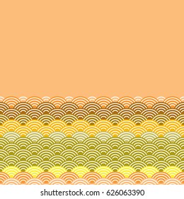 fish scales simple Nature background with japanese rosy pink wave circle pattern violet purple lavender orange colors card banner design on white background. Vector illustration