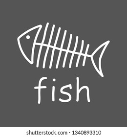 Fish sceleton white sign on dark background. Vector Illustration. EPS 10