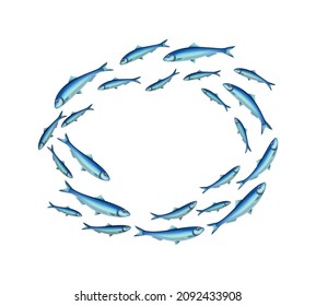 Fish school colony realistic composition with isolated images of fishes in shoal on transparent background vector illustration