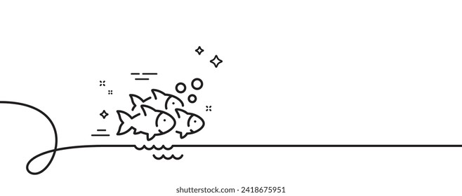 Fisch Schule Symbol. Kontinuierlich eine Linie mit curl. Unterschrift für kiefernführende Tiere. Flock des Lachssymbols. Fischschule mit einem einzigen Rahmenband. Loop-Kurve Muster. Vektorgrafik