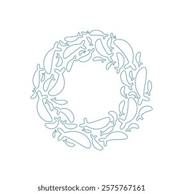 Fish school silhouette pattern. Many marine creatures swim in an aquatic round formation. Underwater context, outline style, ideal for summer projects or aquarium decor.