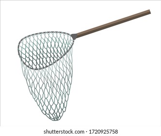 Fish scoop, weep net, fishing net, net with wooden handle. 