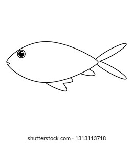 Fish sea animal cartoon in black and white