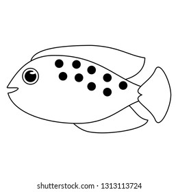 Fish sea animal cartoon in black and white