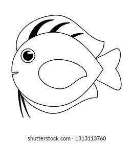 Fish sea animal cartoon in black and white