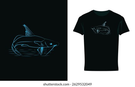 Fish sea animal sketch t-shirt design illustration, Boal Fish vector, Rup chada Fish Black And White Vector
