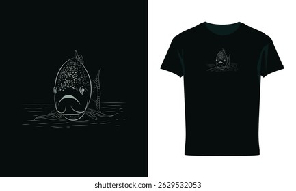Fish sea animal sketch t-shirt design illustration, Boal Fish vector, Rup chada Fish Black And White Vector