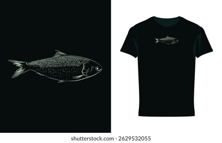 Fish sea animal sketch t-shirt design illustration, Boal Fish vector, Rup chada Fish Black And White Vector