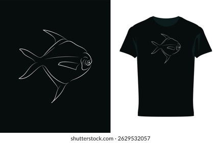 Fish sea animal sketch t-shirt design illustration, Boal Fish vector, Rup chada Fish Black And White Vector