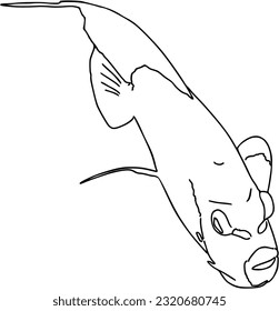 Fish sea animal that swims in the water doodle linear cartoon coloring