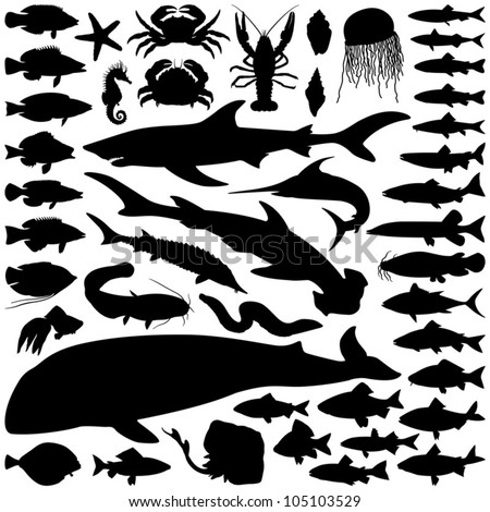 Fish and sea animals collection - vector silhouette Stock photo © 