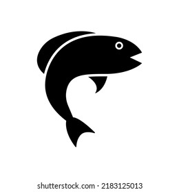 Fish Sea Black Silhouette Icon. Fishing Water Place Glyph Pictogram. Healthy Aquatic Swim Animal Wildlife Flat Symbol. Fresh Seafood Salmon Shape Fish with Tail Logo. Isolated Vector Illustration.