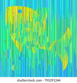 Fish in sea colors. Modern creative unique geometric style. Colorful vertical stripes form the fish. Original print. Color is the power