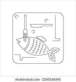 Fish Sea Food Icon Monoline Style, Single Stroke Width, Fish Food Icon Vector Art Illustration