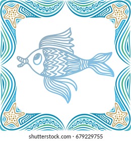Fish and sea frame. Vector illustration.